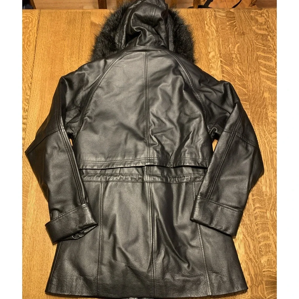 Leather Croft & Barrow Womens Black Hooded‎ Fur Trim  Coat Removeable Lining S